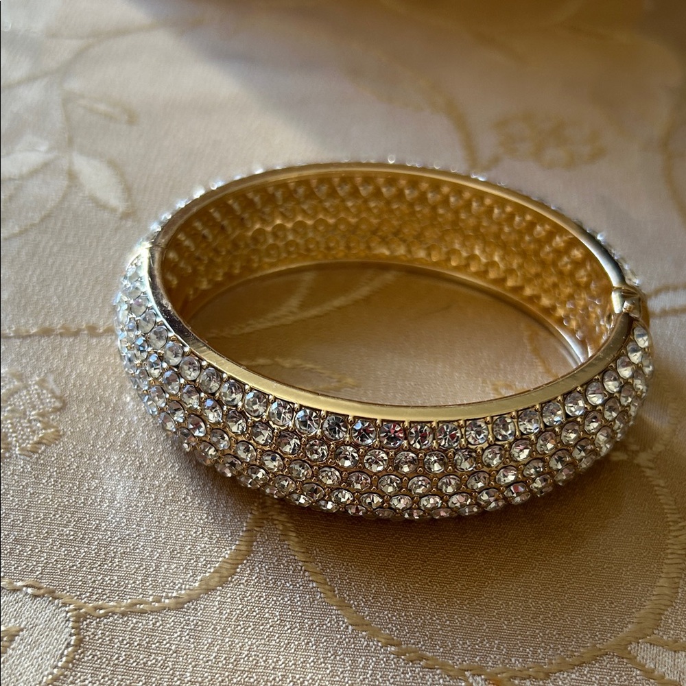 Elegant Gold and Silver Crystal Bangle